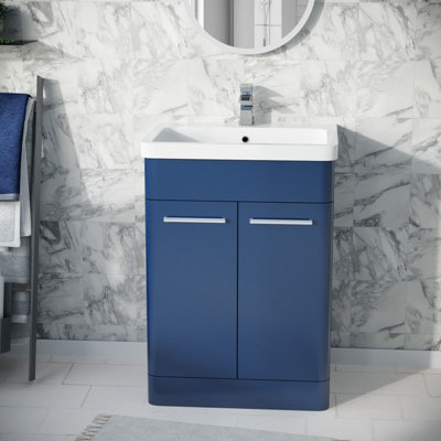 Nes Home 600mm Freestanding Vanity Unit Cabinet and Wash Basin Royal Blue