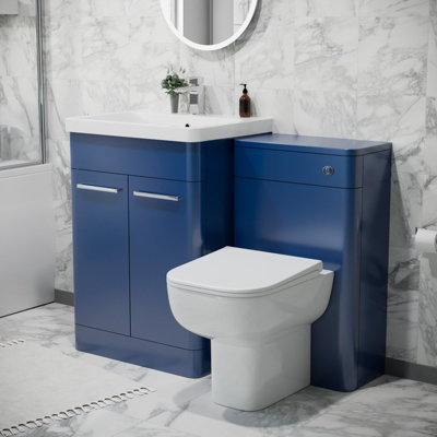 Nes Home 600mm Freestanding Vanity Unit with Basin, Toilet, WC unit Royal Blue