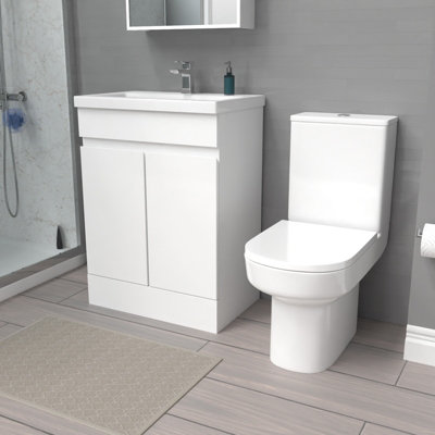 Nes Home 600mm Gloss Basin Vanity & Close Coupled Toilet White Price Comparisons | Compare The Build