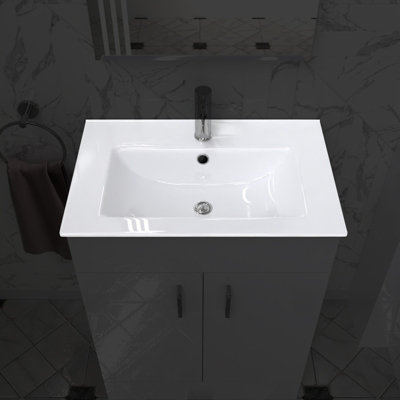 Nes Home 600mm Modern White Slim Ceramic Inset Basin - 5