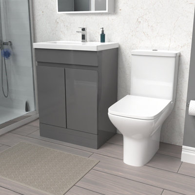Nes Home 600mm Steel Grey Basin Vanity & Rimless Close Coupled toilet Price Comparisons | Compare The Build