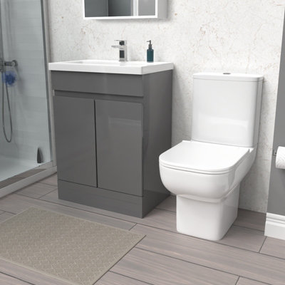 Nes Home 600mm Steel Grey Basin Vanity Unit & Close Coupled Toilet Price Comparisons | Compare The Build