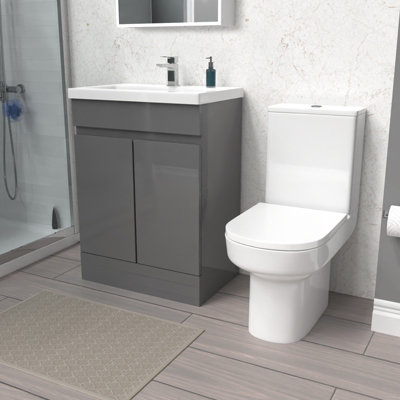 Nes Home 600mm Steel Grey Basin Vanity Unit & Rimless Close Coupled White Toilet Set Price Comparisons | Compare The Build