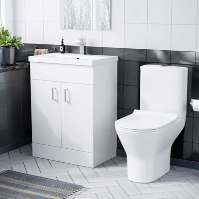 Nes Home 600mm White Basin Vanity & Rimless Close Coupled Toilet Flat Pack
