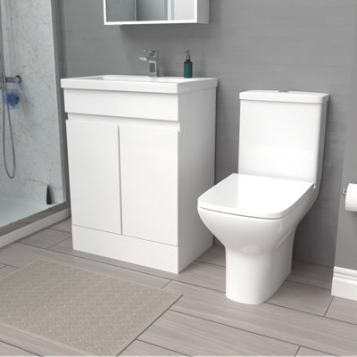 Nes Home 600mm White Basin Vanity & Rimless Close Coupled toilet Price Comparisons | Compare The Build