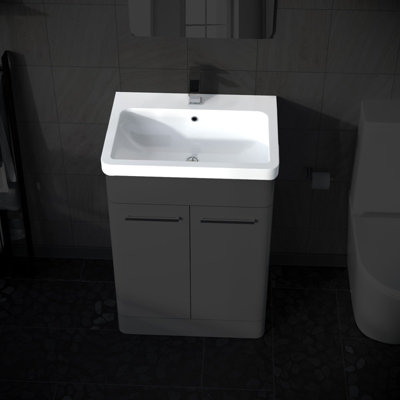 Nes Home 600mm White Ceramic Mid-Edge Basin comes with Single Tap Hole and Overflow - 4
