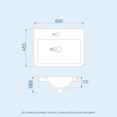 Nes Home 600mm White Ceramic Mid-Edge Basin comes with Single Tap Hole and Overflow - 5