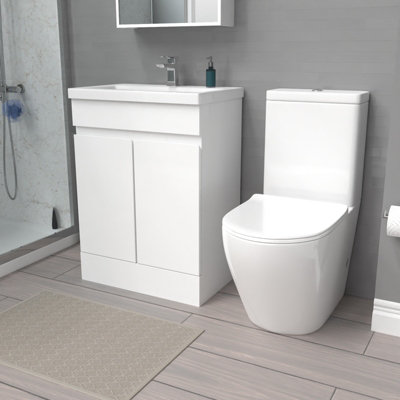 Nes Home 600mm White Gloss Basin Vanity & Close Coupled Toilet Set Price Comparisons | Compare The Build