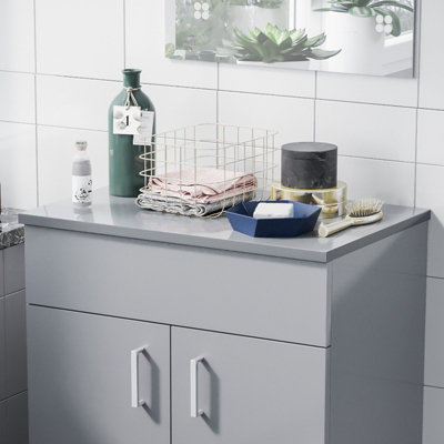 Nes Home 605mm Gloss Grey MDF Bathroom Worktop For Vanity Cabinet - 3