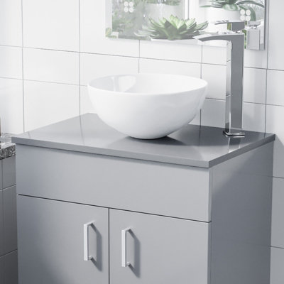 Nes Home 605mm Gloss Light Grey MDF Bathroom Worktop For Vanity Cabinet