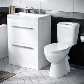 Nes Home 610 mm Basin 2 Drawer Vanity Cabinet & WC Toilet Pan 2-Piece Suite