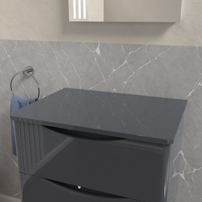 Nes Home 610mm Grey MDF Round Corner Bathroom Worktop For Vanity Cabinet