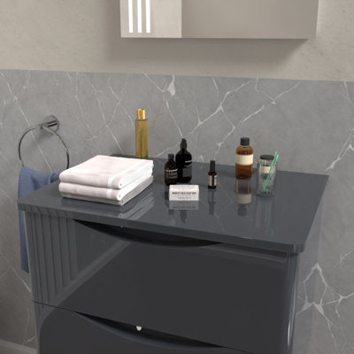 Nes Home 610mm Grey MDF Round Corner Bathroom Worktop For Vanity Cabinet - 3