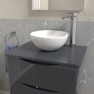 Nes Home 610mm Grey MDF Round Corner Bathroom Worktop For Vanity Cabinet - 4