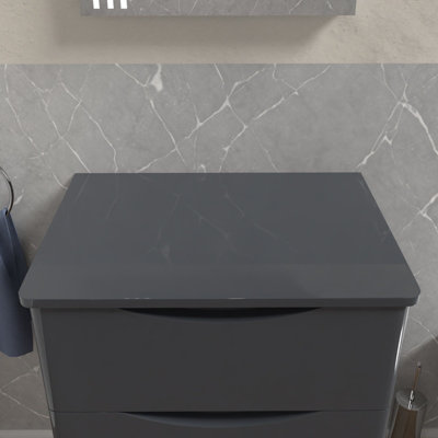 Nes Home 610mm Grey MDF Round Corner Bathroom Worktop For Vanity Cabinet - 5