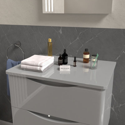 Nes Home 610mm Grey Round Corner MDF Bathroom Worktop For Vanity Cabinet - 3