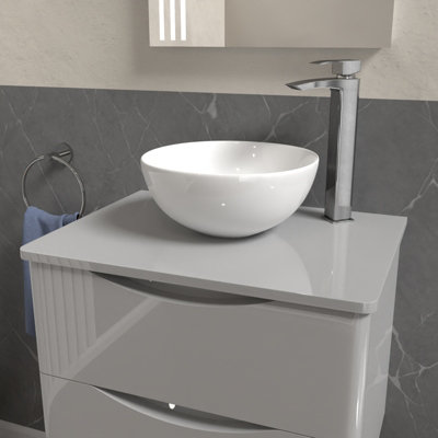 Nes Home 610mm Light Grey Round Corner MDF Bathroom Worktop For Vanity Cabinet - 4