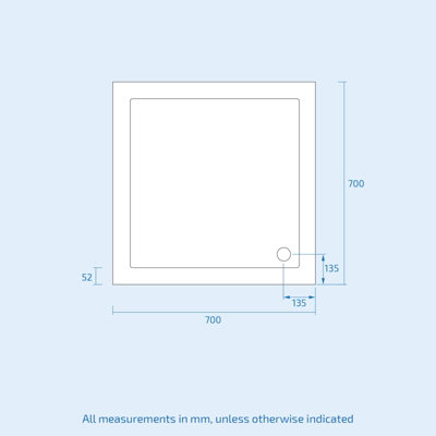 Nes Home 700 mm Small Shower Tray Square Slimline Included Waste Position Corner - 3