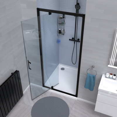 Nes Home 700mm Pivot Shower Door Enclosure Screen 6mm Tempered Glass Matte Black - 3