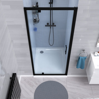 Nes Home 700mm Pivot Shower Door Enclosure Screen 6mm Tempered Glass Matte Black - 4