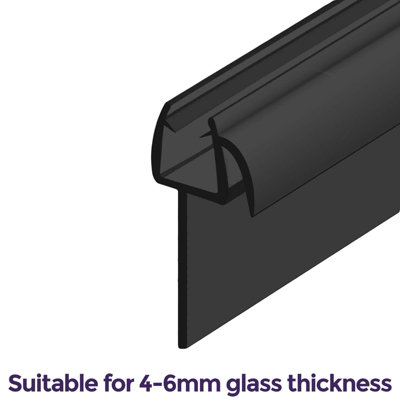 Nes Home 750 mm Glass Shower Door Rubber Seal Strip Gap 6 mm Black