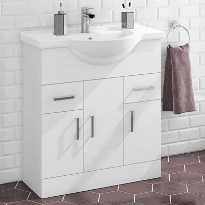 Nes Home 750mm Floorstanding 3 Door Vanity Basin Unit White