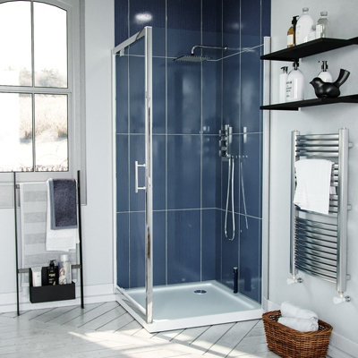 Nes Home 760 x 700mm Pivot Door Shower Enclosure & Side Panel Chrome - 3