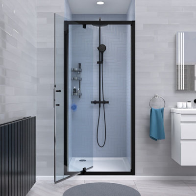 Nes Home 760mm Pivot Shower Door Enclosure Screen 6mm Tempered Glass Matte Black