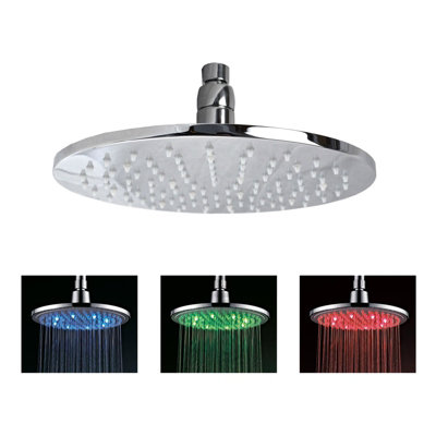 Nes Home 8" Round Bathroom Chrome 3 Colour Led Rainfall Stainless Steel Shower Head 200mm