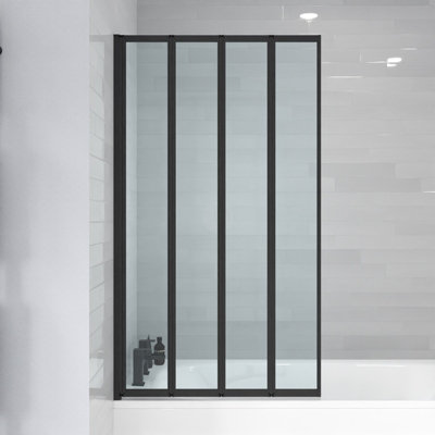 Nes Home 800 x 1400 mm 4 Fold Door Bath Shower Screen Black Frame