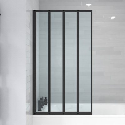 Nes Home 800 x 1400 mm 4 Fold Door Bath Shower Screen Black Frame