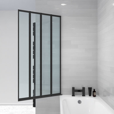 Nes Home 800 x 1400 mm 4 Fold Door Bath Shower Screen Black Frame