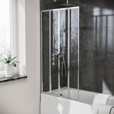 Nes Home 800 x 1400 mm 4 Fold Door Bath Shower Screen Chrome Frame
