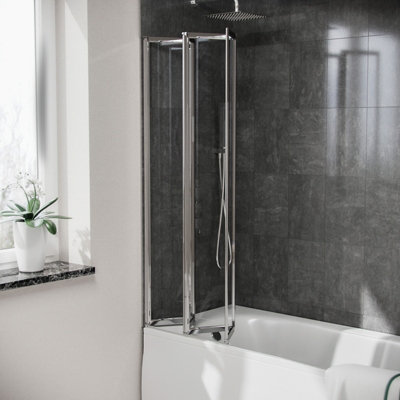Nes Home 800 x 1400 mm 4 Fold Door Bath Shower Screen Chrome Frame
