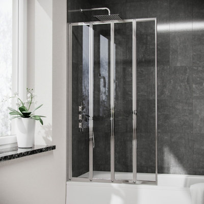 Nes Home 800 x 1400 mm 4 Fold Door Bath Shower Screen Chrome Frame