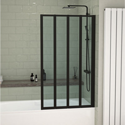 Nes Home 800 x 1400 mm Black Frame 4 Fold Door Bath Shower Screen