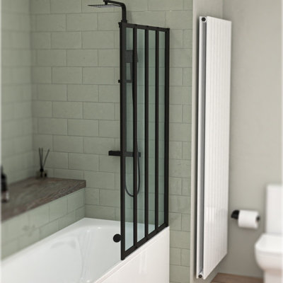 Nes Home 800 x 1400 mm Black Frame 4 Fold Door Bath Shower Screen