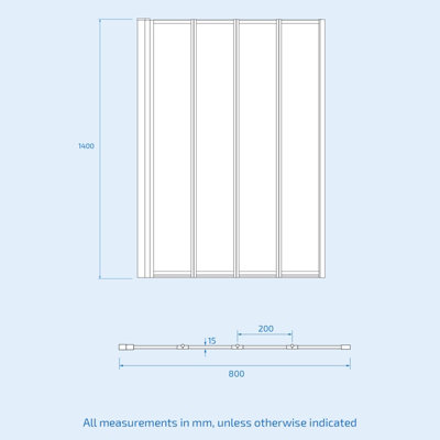 Nes Home 800 x 1400 mm Black Frame 4 Fold Door Bath Shower Screen