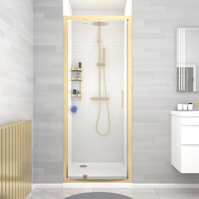 Nes Home 800 x 1850mm Shower Enclosure Pivot Door Brushed Brass