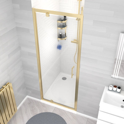 Nes Home 800 x 1850mm Shower Enclosure Pivot Door Brushed Brass - 3