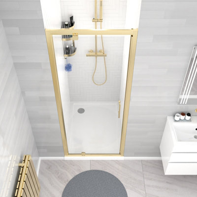 Nes Home 800 x 1850mm Shower Enclosure Pivot Door Brushed Brass - 4
