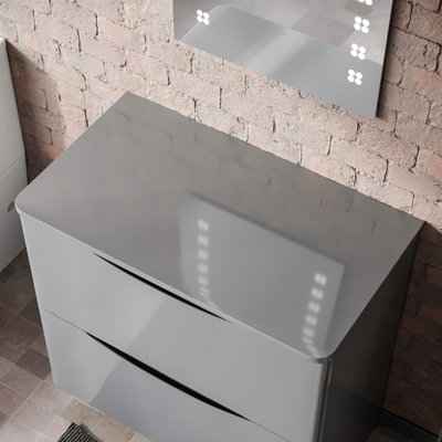 Nes Home 800mm Grey Round Corner MDF Bathroom Worktop For Vanity Cabinet - 3