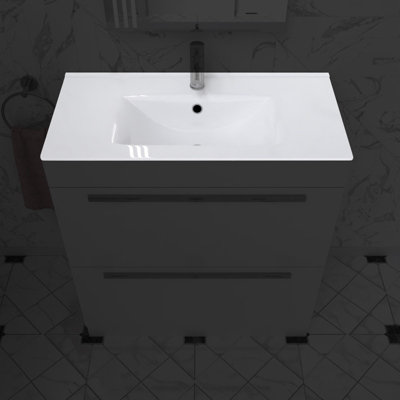 Nes Home 800mm Modern White Slim Ceramic Inset Basin - 4