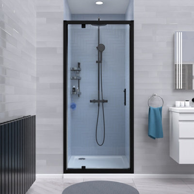 Nes Home 800mm Pivot Shower Door Enclosure Screen 6mm Tempered Glass Matte Black