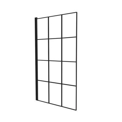 Nes Home 800mm Square Bath Screen Black Profile With Grid Glass Reversible - 6