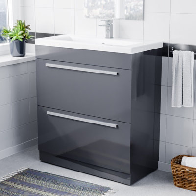 Nes Home 800mm Steel Grey 2 Drawers Basin Vanity Unit Price Comparisons | Compare The Build