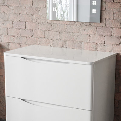 Nes Home 800mm White Round Corner MDF Bathroom Worktop For Vanity Cabinet