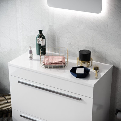 Nes Home 805mm Gloss White MDF Bathroom Worktop For Vanity Cabinet