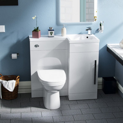Nes Home 900 mm RH Basin Sink Vanity Cabinet White WC Unit BTW Toilet Melbourne