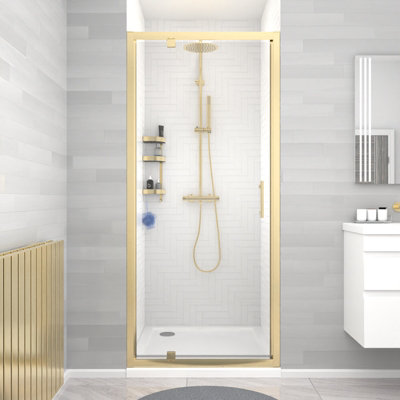 Nes Home 900 x 1850mm Shower Enclosure Pivot Door Brushed Brass